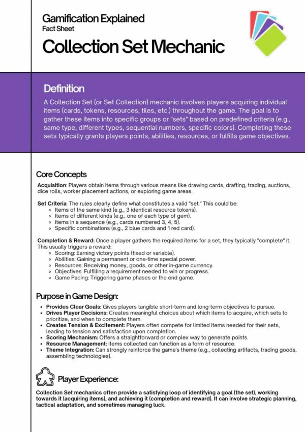 Master the Collection Set Board Game Mechanic: Free Printable Fact Sheet